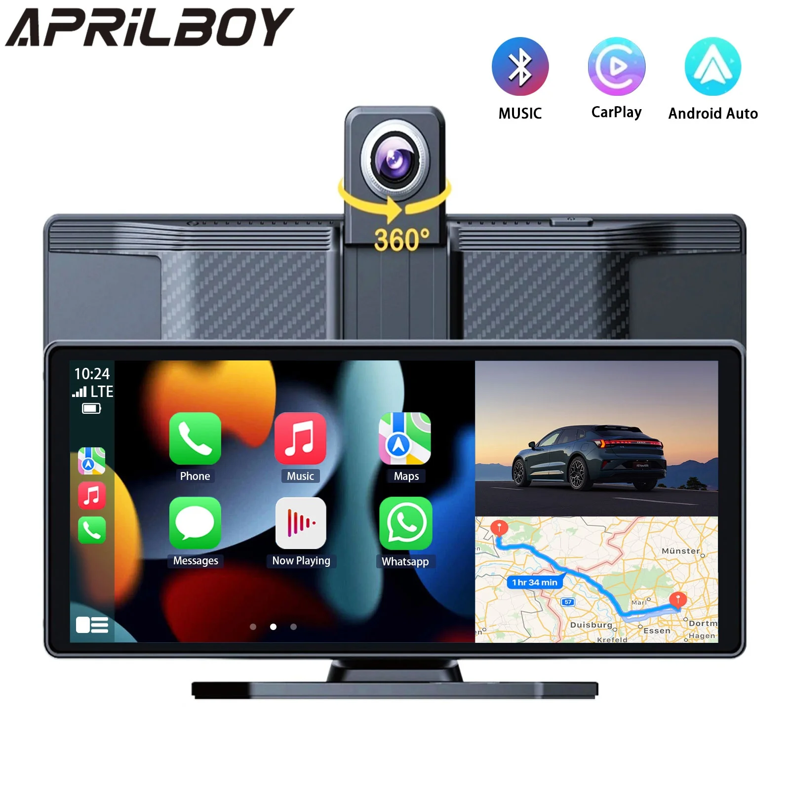 Aprilboy 10,26 Zoll Dash Cam 4K Auto Spiegel Video Player Drahtlose Carplay Android Auto GPS Auto Monitor Multimedia rückspiegel Kamera