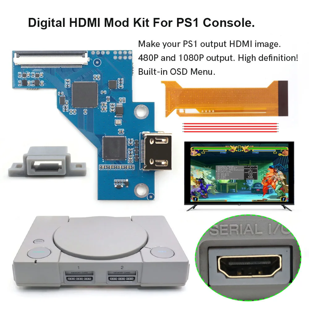 Hispeedido Für PS1 Digital HDMI MOD Kit Digital zu Digital HDMI Mod Kit Für Playstaion PS1 Konsole Image