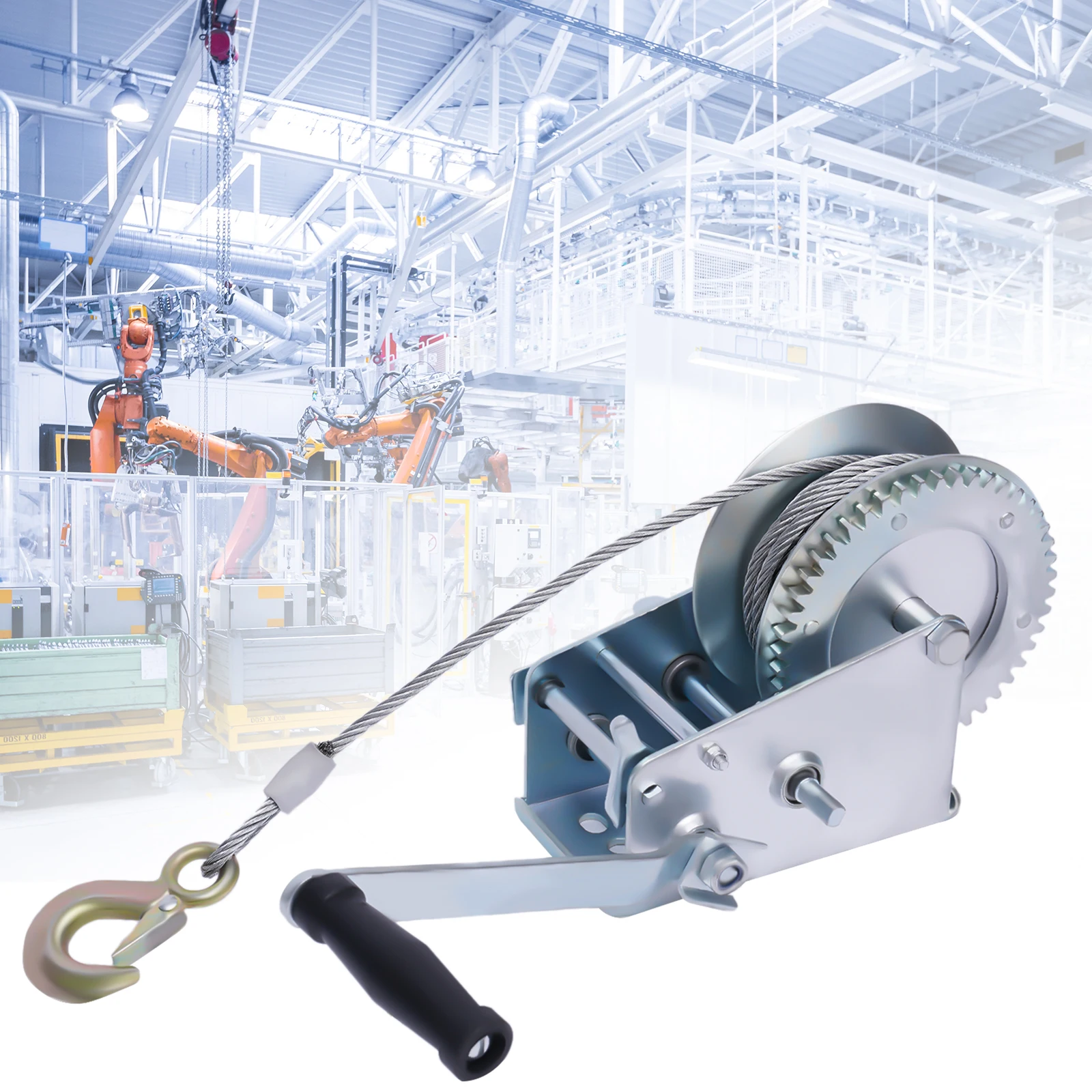 Handwinde, 10 m, Drahtseil, Bootshebewinde, robuste Kurbelwinde, Zugmaschine, Kabel, Traktion, 1587 kg, Zwei-Wege-Ratsche