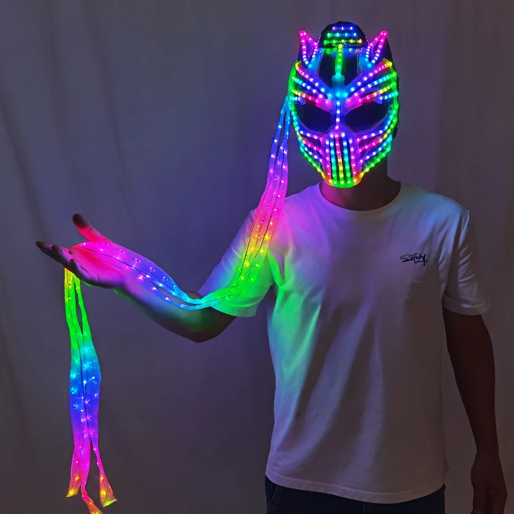 Weiblicher LED-Helm, Monster, leuchtender Hut, Licht, Illusion, Katze, Frau, schwarze Panther-Maske für Leistung, LED-Roboter-Performance