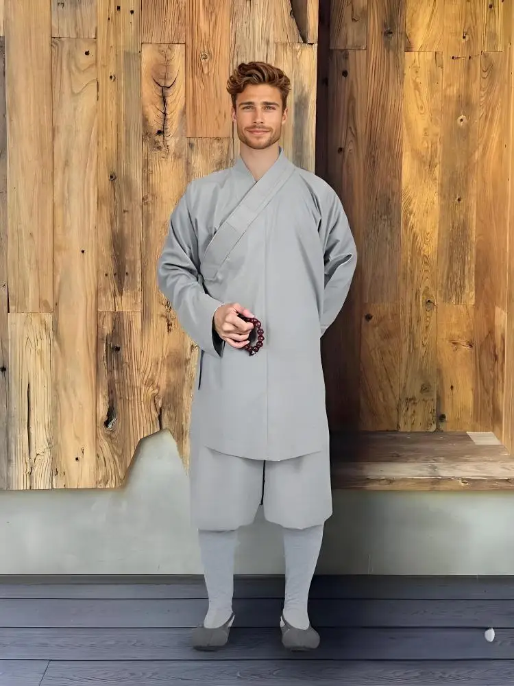 2025 Das meistverkaufte buddhistische Mönchs-Set! Bademantel und Hose aus merzerisierter Baumwolle – Anti-Falten- und hautfreundlich für Yoga/Tempel Image