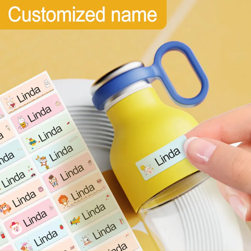 ‌ Personalisierte wasserfeste hebräische Aufkleber für Kinder – individuelle Tier-Namensschilder, transparente mehrsprachige langlebige Briefpapieretiketten Image