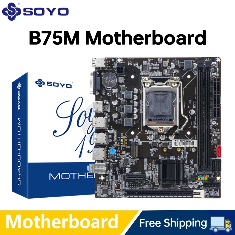SOYO B75M Motherboard M.2 NVME PCIEx8 DVI unterstützt Dual-Channel DDR3 RAM Intel Core 2/3 Gen CPU LGA1155 für Gaming-Computer Image