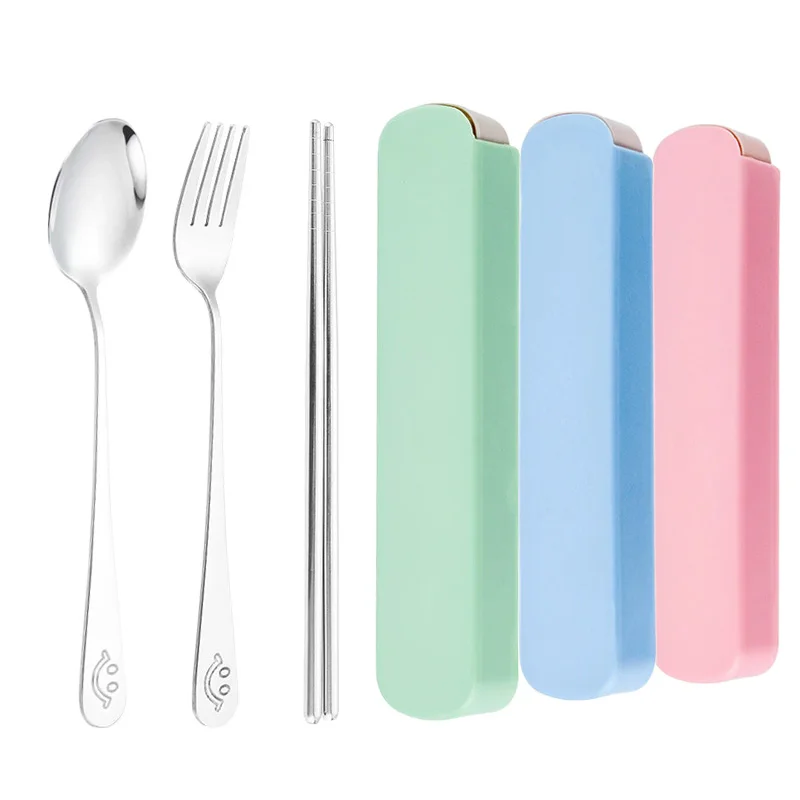 3 stücke Besteck Set Edelstahl Löffel Gabel Stäbchen Mit Lagerung Box Camping Tourismus Geschirr Tragbare Outdoor Ausrüstung TMZ Image