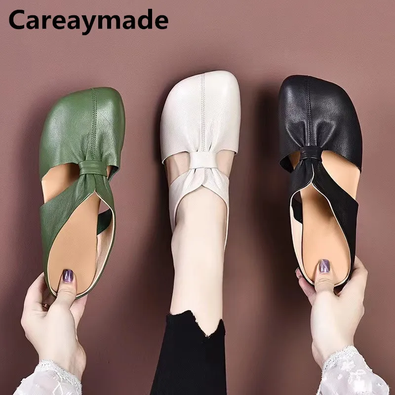 Careaymade-Sommer, 100% echtem Leder frauen Slipper Neue weiche sohle frauen schuhe die retro kunst mori mädchen schuhe, damen Hausschuhe