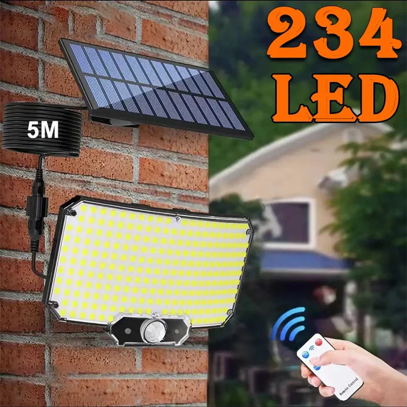 234LED Solarleuchte für den Außenbereich, superhell, Bewegungsmelder, Solar, starke Leistung, LED-Gartenwandleuchte, IP65, wasserdicht, 3 Arbeitsmodi