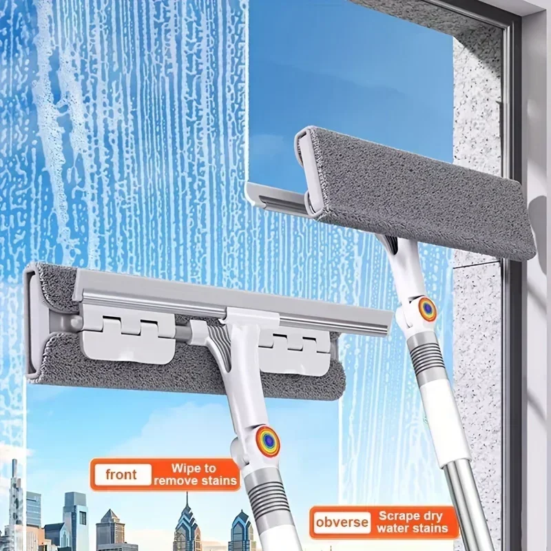 2-in-1-Glaswischer, multifunktionales Fensterreinigungswerkzeug aus Kunststoff und Edelstahl, für Badezimmer, Außenbereich, Wand, Boden Image