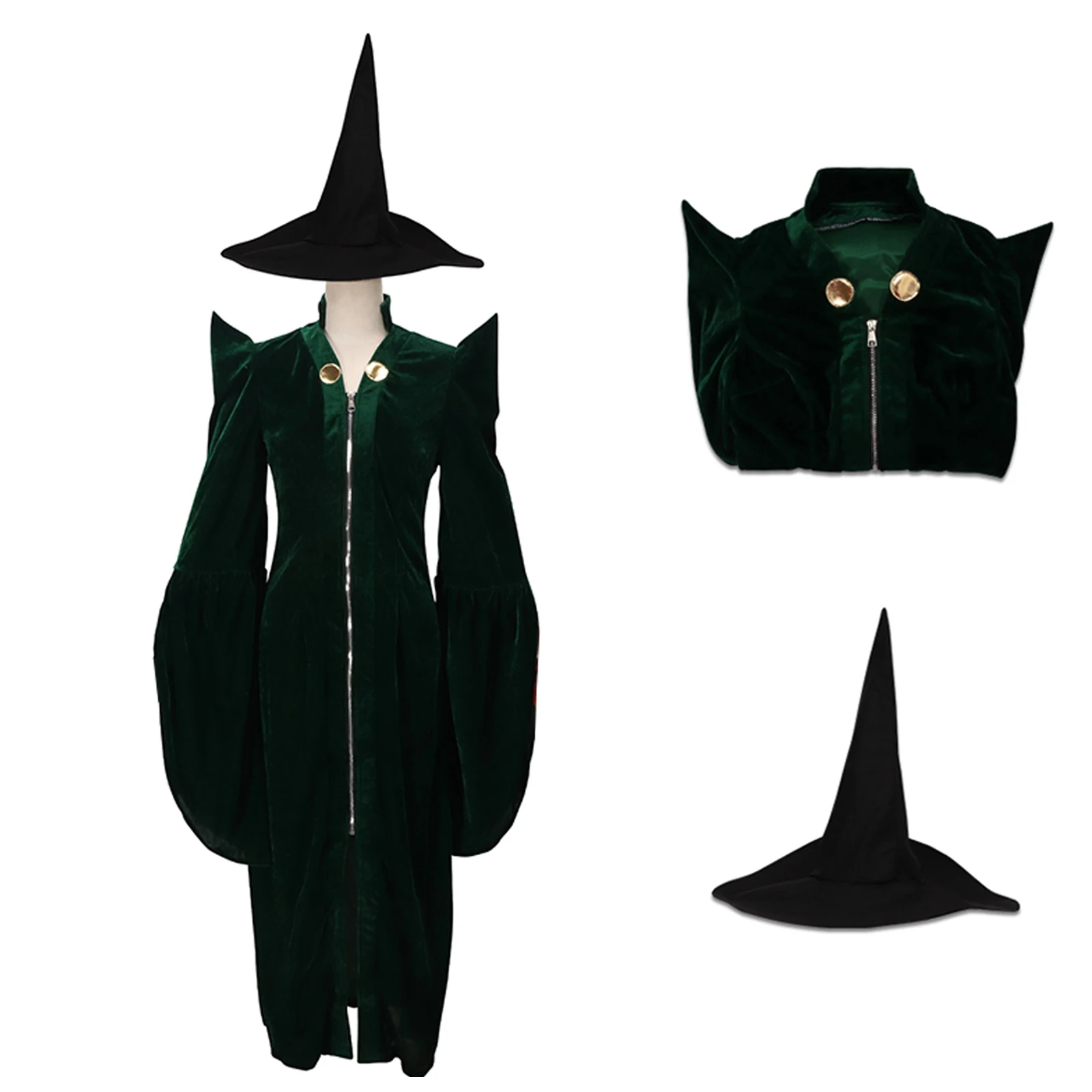 Professor Kostüm Erwachsene Frauen Samt Umhang Umhang Robe Schwarz Hexe Hut Zauberin Halloween Cosplay Image