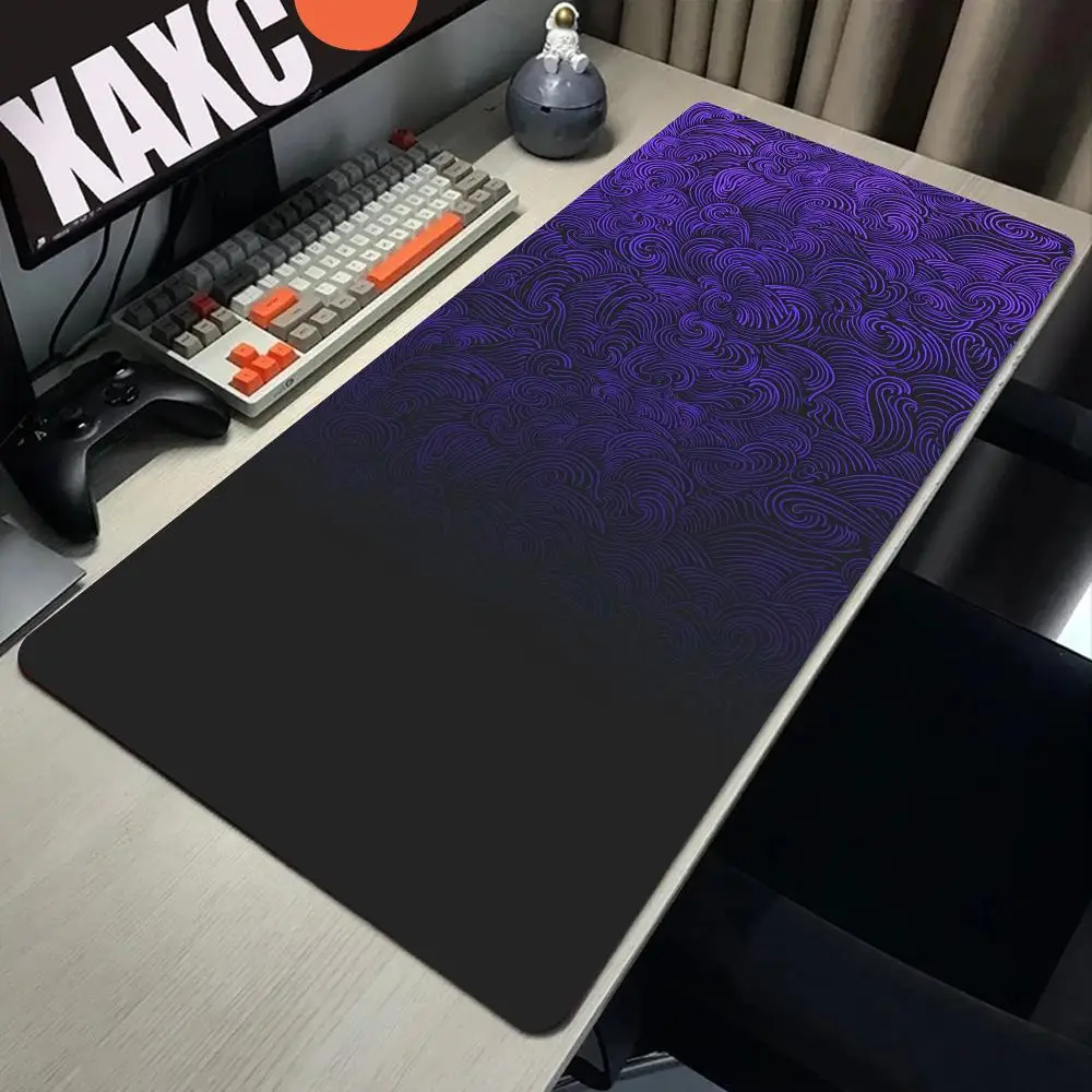Lila Wellen-Mauspad, abstraktes Design, Schreibtischunterlage, Kunst-Mauspad mit rutschfester Gummiunterseite, Schreibtischunterlage mit genähtem Rand für die Arbeit Image