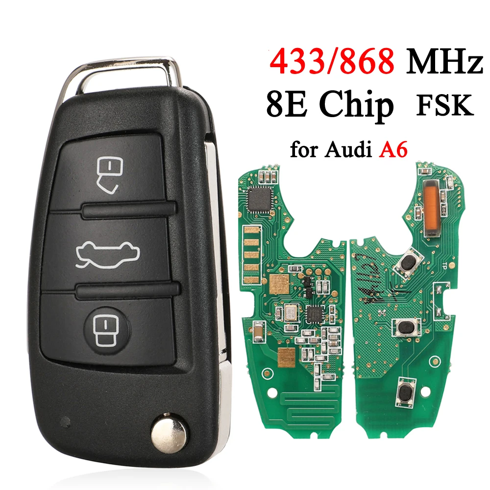 Jingyuqin 315/433/868 MHz Flip Fernbedienung Auto Schlüssel Für Audi A6 S6 Q7 FSK 8E Chip 8E0 837 220 N /P /Q /M /T /R /D Fob 3 Tasten Image
