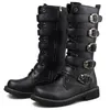 Herren Leder Motorradstiefel Mittelkalb Stiefel Gothic Gürtel Rock Punk Schuhe Outdoor Schwarz Casual Boot Winter Große Größe Herren Stiefel