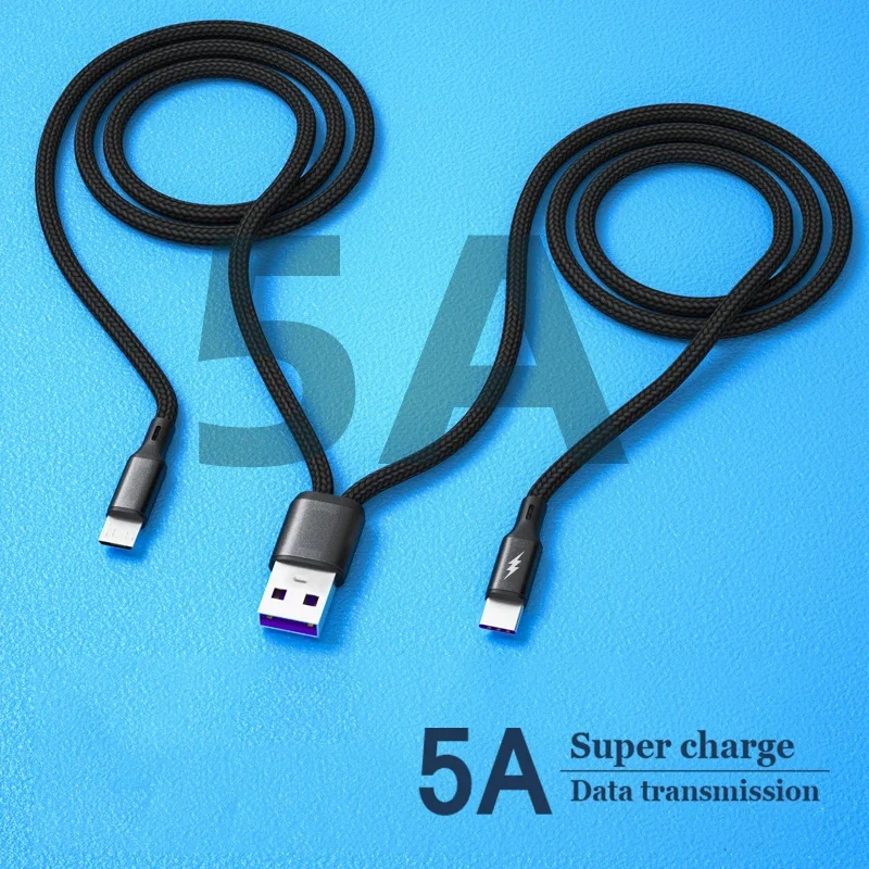 2-in-1-Schnellladekabel vom Typ C, Y-Splitter, 5 A, Schnellladekabel für Samsung Huawei Xiaomi, Kabel, USB-C-Datenkabel Image