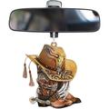 2023 Accessori per specchietto retrovisore auto Stivali da cowboy Ornamento Cappello Sella Portachiavi Decorazione