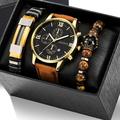 Montre à quartz analogique rétro classique pour homme avec chronographe et bracelet en cuir allié