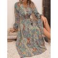 Robes midi à manches bouffantes pour femmes robe cintrée et évasée tenue décontractée vêtements de vacances à porter au quotidien manches longues col en V été.