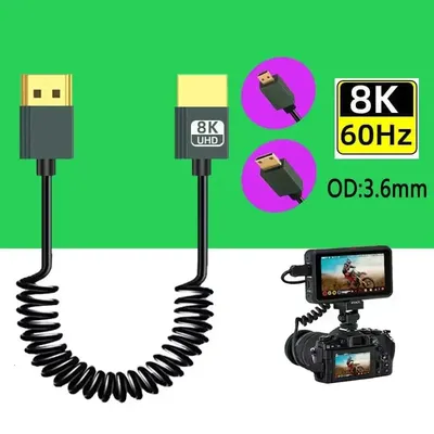 8K HDMI-Compatible To HDMI-Compatible Coiled Cable 48Gbps HDMI-Compatible To Mini/Micro HD Cable for