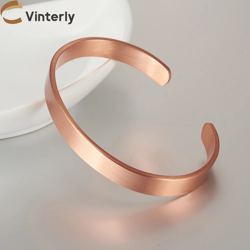 Braccialetti in rame puro Vinterly per donna uomo unisex braccialetti regolabili larghi 8 mm gioielli ridimensionabili femminili rame massiccio morbido