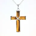 Collier pendentif croix en pierre de cristal naturel pour femme, Quartz rose, Lapis Lazuli, œil de tigre, bijoux cadeaux