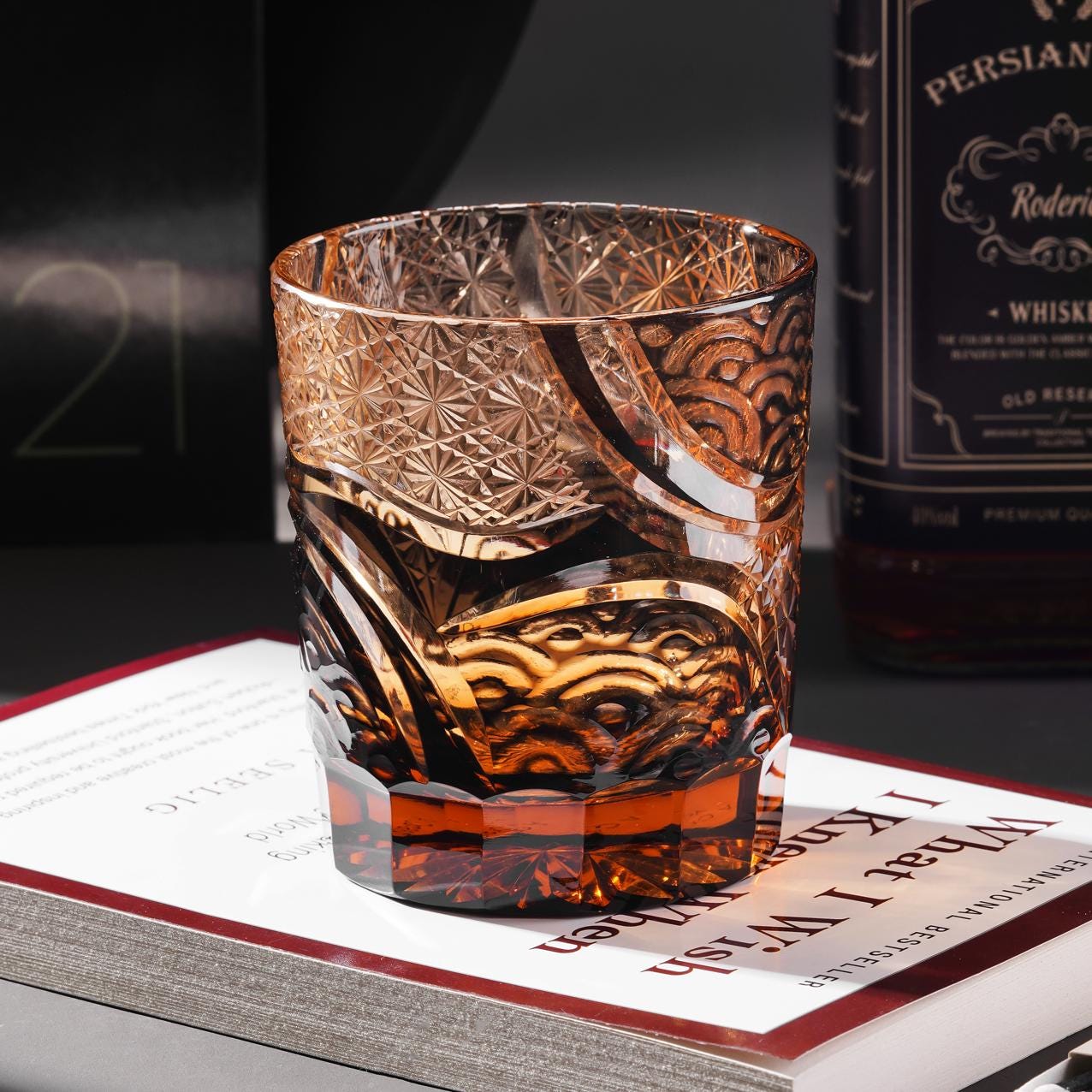 Bicchiere da whisky in cristallo Edo Kiriko del Mar Nero tagliato a mano, bicchieri da whisky retrò, articoli da bar in stile giapponese, idea regalo