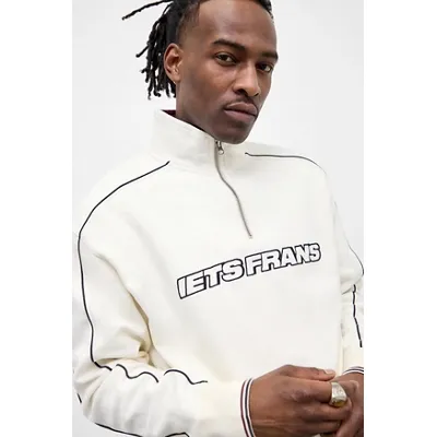 iets frans. Ecru Piped Mock Neck Sweatshirt - Cream XS at Urban Outfitters