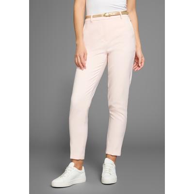 Chinohose LAURA SCOTT, Damen, Gr. 38, N-Gr, rosa (rose), Web, Obermaterial: 94% Polyester, 6% Elasthan, unifarben, feminin, figurbetont knöchellang, Hosen, mit passendem Gürtel Image