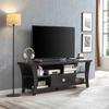TV Stand Cabinet With Curved Legs One Drawers On Metal Glides Metal Square Handle Modern Design Divided Shelf Two Cubbies