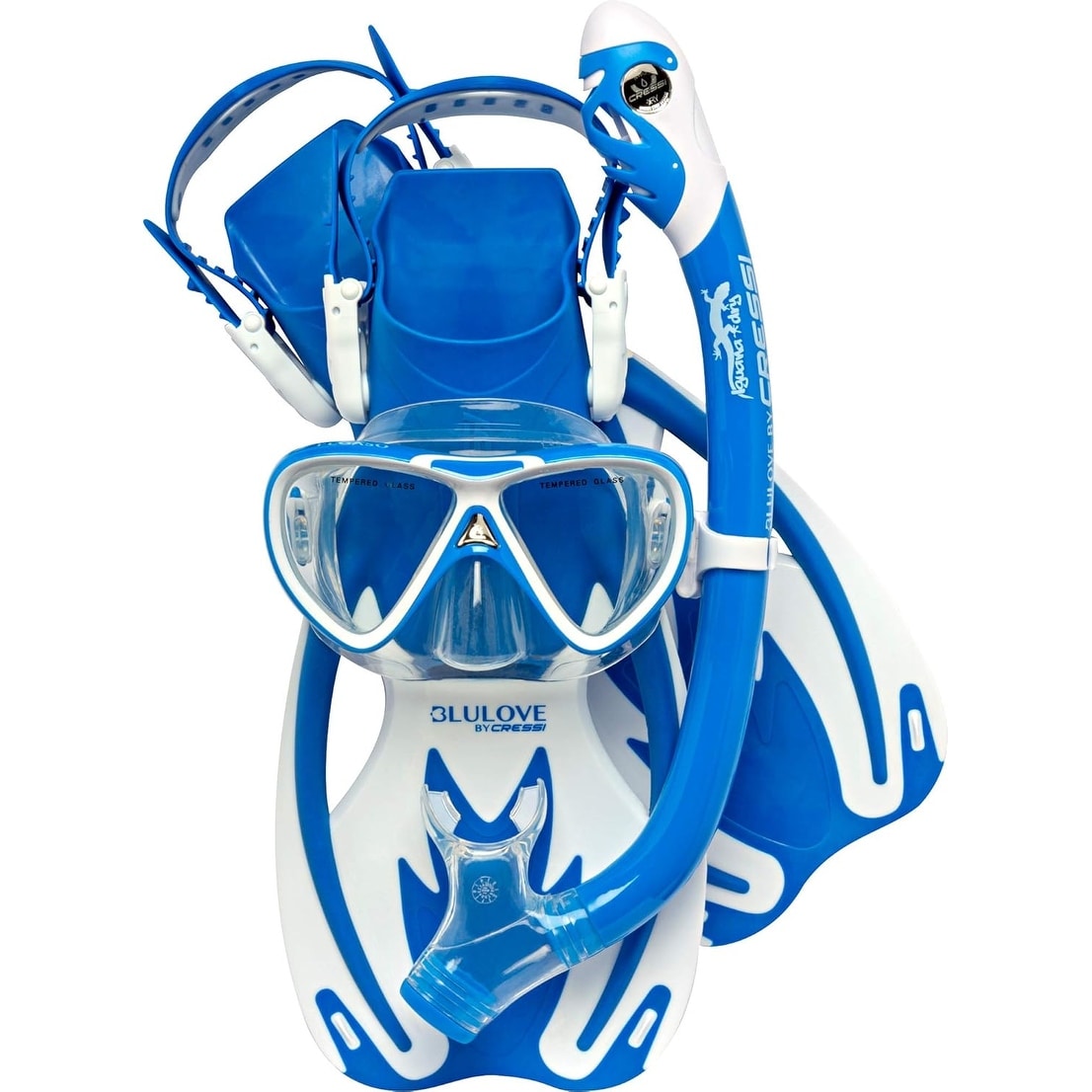 Cressi Kid's Comfortable Snorkeling Rocks Pro Dry Set, Blue/White, Size Large/XLarge - Blue/White