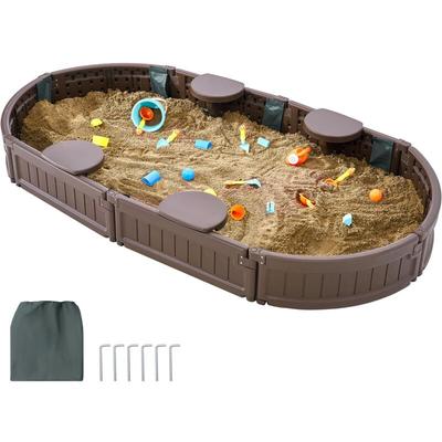 Mophorn - Sandkasten mit Abdeckung, 72 x 41,5 x 9,1 Zoll ovaler Sandkasten, HDPE-Sandkasten mit 4 Image