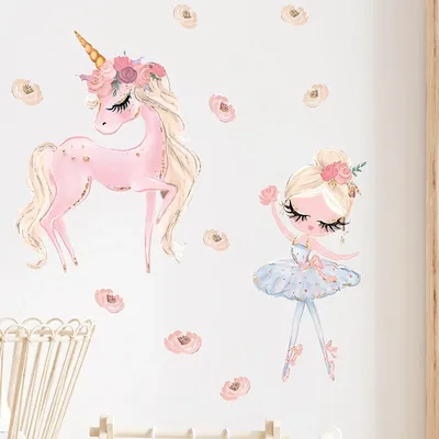 Ballett Mädchen Einhorn Wand Aufkleber für Baby Mädchen Zimmer Dekoration Wand Aufkleber Image