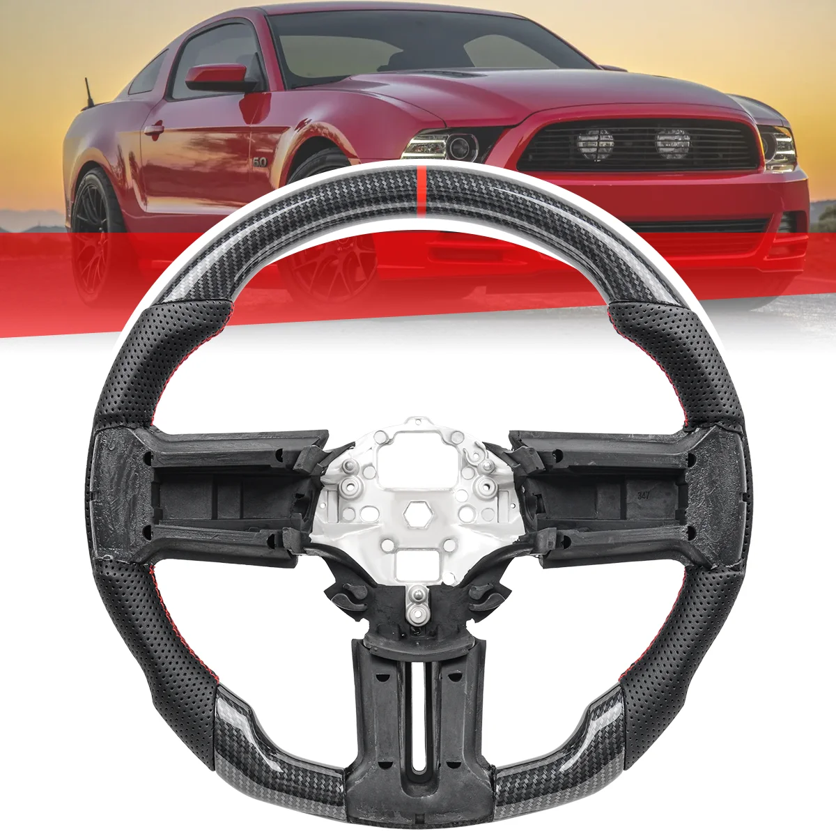 Für Mustang 2010 2011 2012 2013 2014, Hydro Carbon Fiber Lenkrad Perforiertes Leder Auto Lenkrad Image