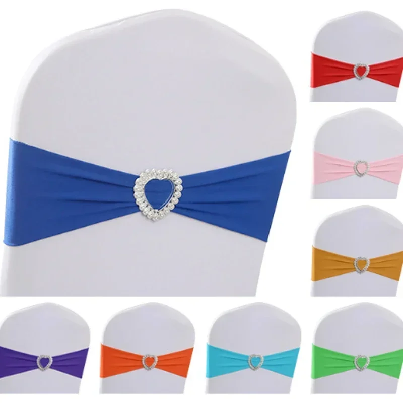 100/50/10 Stück Packung pro Los, Hochzeitsdekoration, Spandex-Stuhlschärpe mit herzförmiger Schnalle, Fliege, Bankett/Meeting/Birtnday-Party Image
