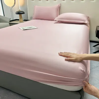 Luxury Satin Fitted Sheet SolidColor Twin Bed, Full SizeIce SilkMattress Cover, Natural Elastic Band, Synthetic Silk Bed Sheet