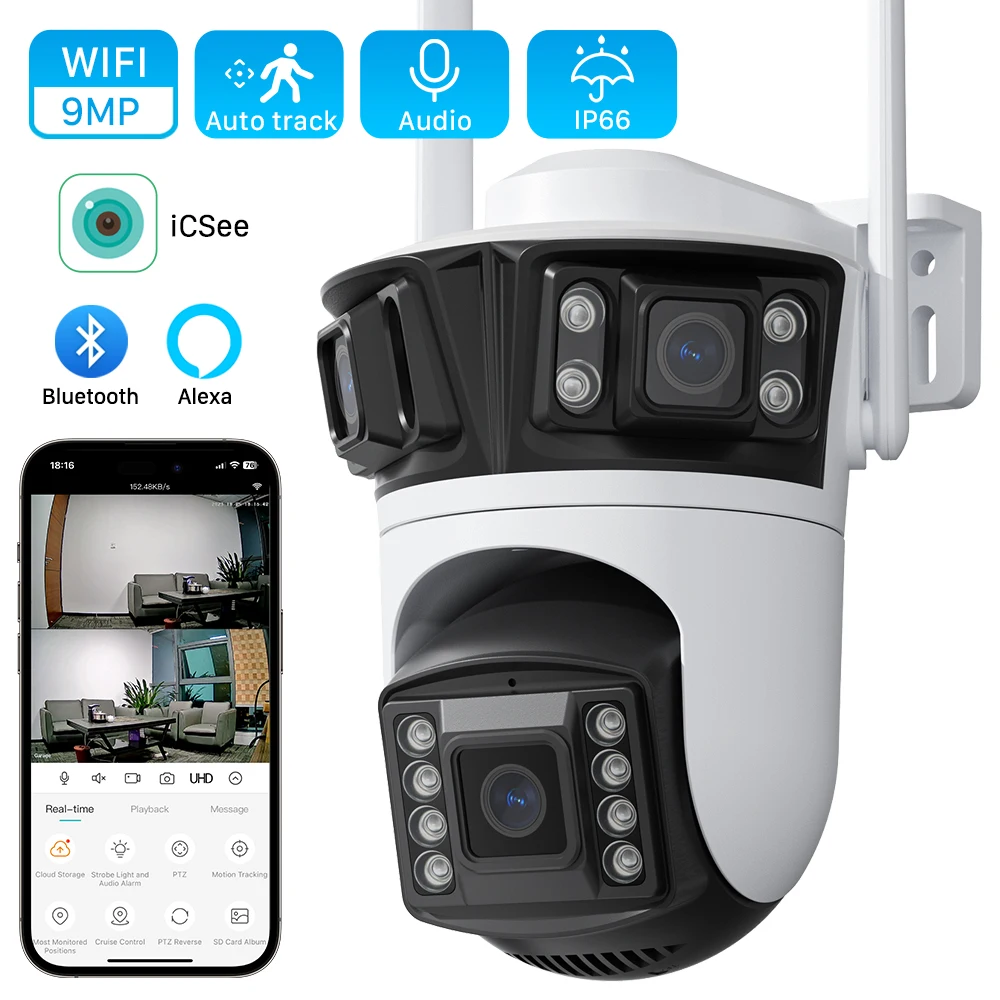 6K 12MP HD Drei Bildschirm WIFI IP Kamera Outdoor Drei Objektiv Kamera 6MP Ai Menschlichen Erkennung iCsee App CCTV Video Sicherheit Kamera Image