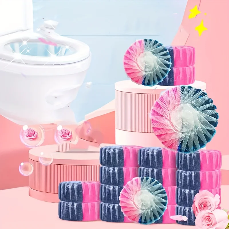 Neuer Toilettenschüsselreiniger, Toilettenspülbehälter, blaues Blasenset, Vergilbung und desodorierend, langlebiger, frischer Kirschblütenduft Image