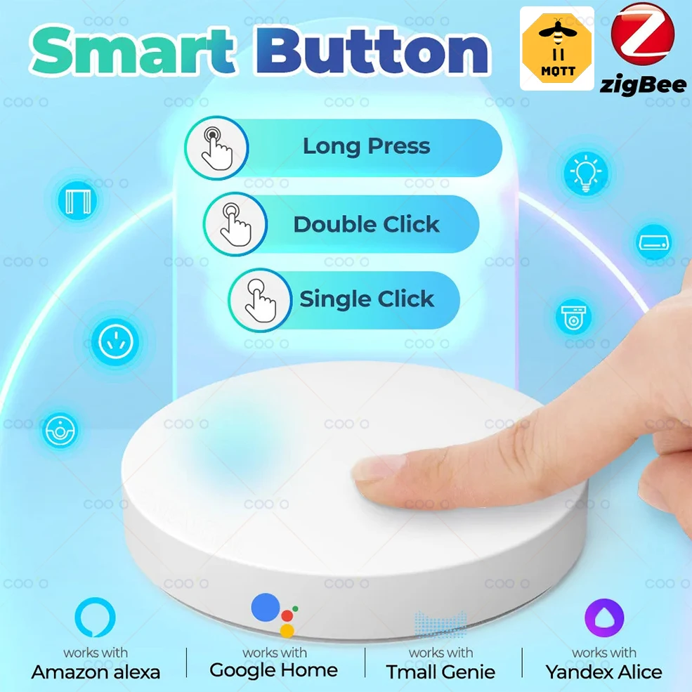 Zigbee Smart Button Szene Schalter Sprachsteuerung Drahtlose Taste Zigbee Geräte Für Smart Home Fernbedienung Home Assistant Z2M Image