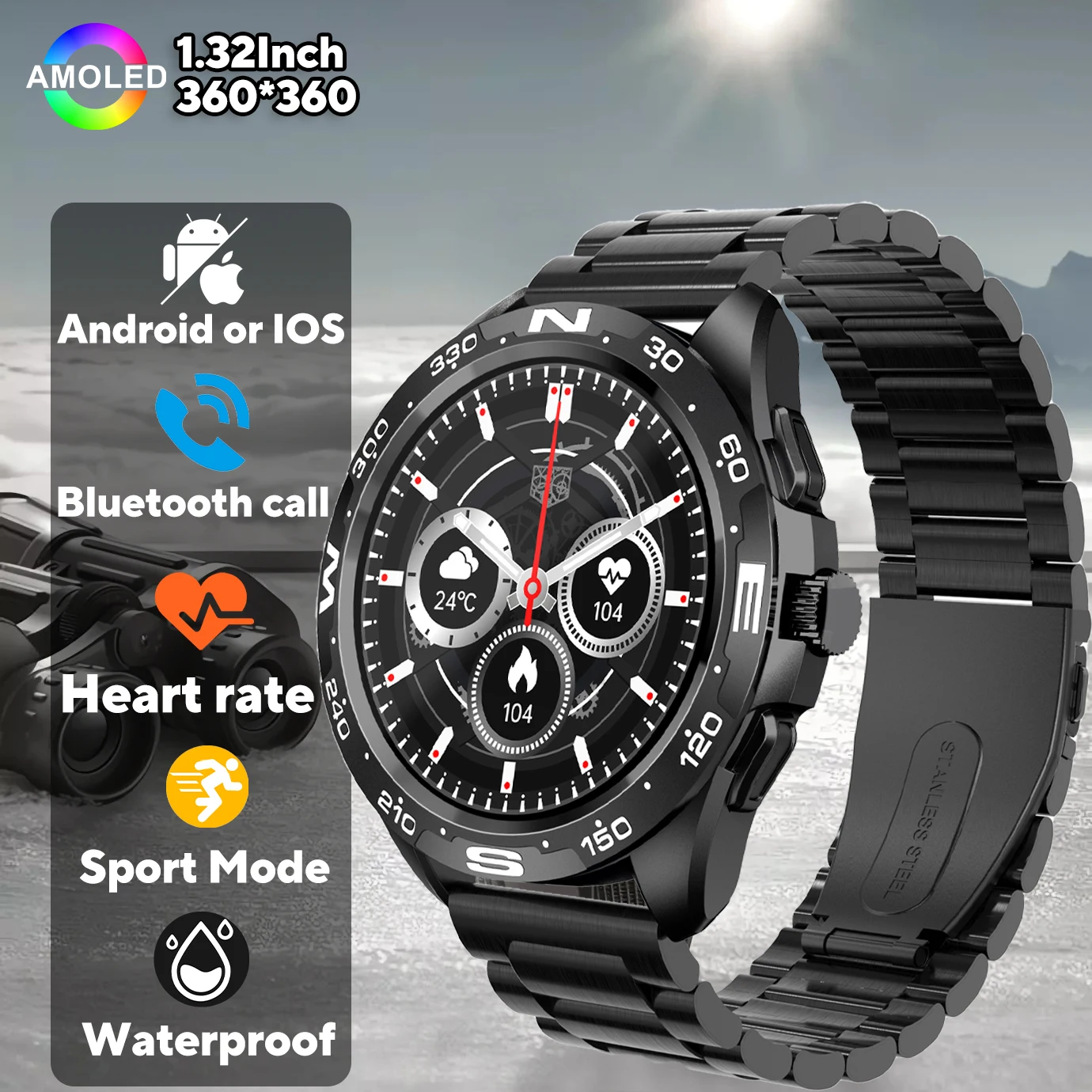 2025 neue Smartwatch für Männer, 1,32 Zoll HD-Bildschirm, Herzfrequenz, Schlafgesundheitsüberwachung, Bluetooth-Anruf, Fitness, Sport, Smartwatch für Männer Image