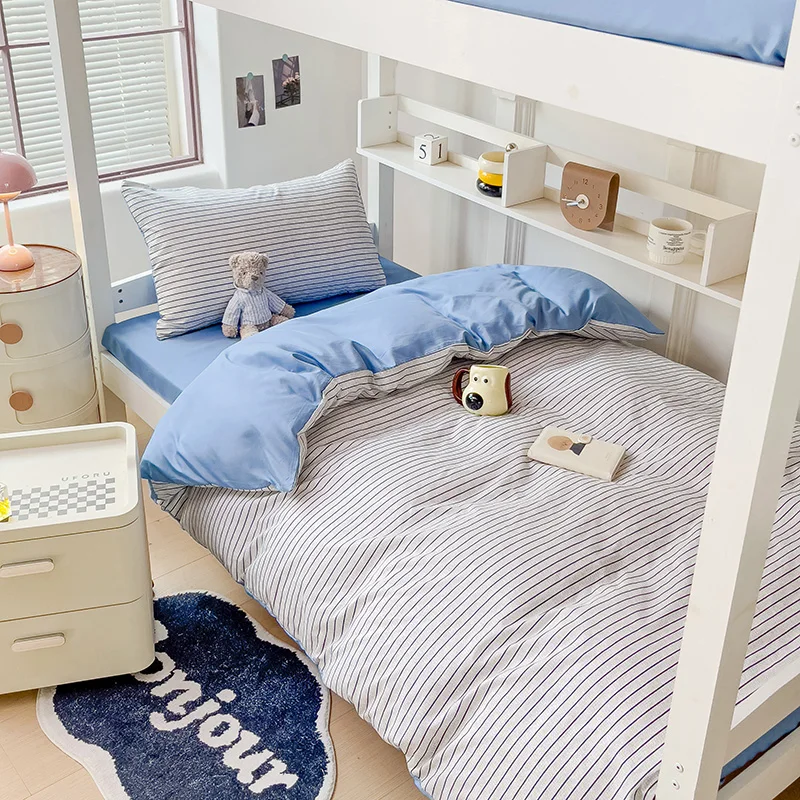 3-teiliges gewaschenes Bettdecken-Set für Schlafzimmer, Wohnung, Studentenwohnheim, einfach, beliebt, in mehreren Größen (1 Steppdecke + 2 Kissenbezüge) Image