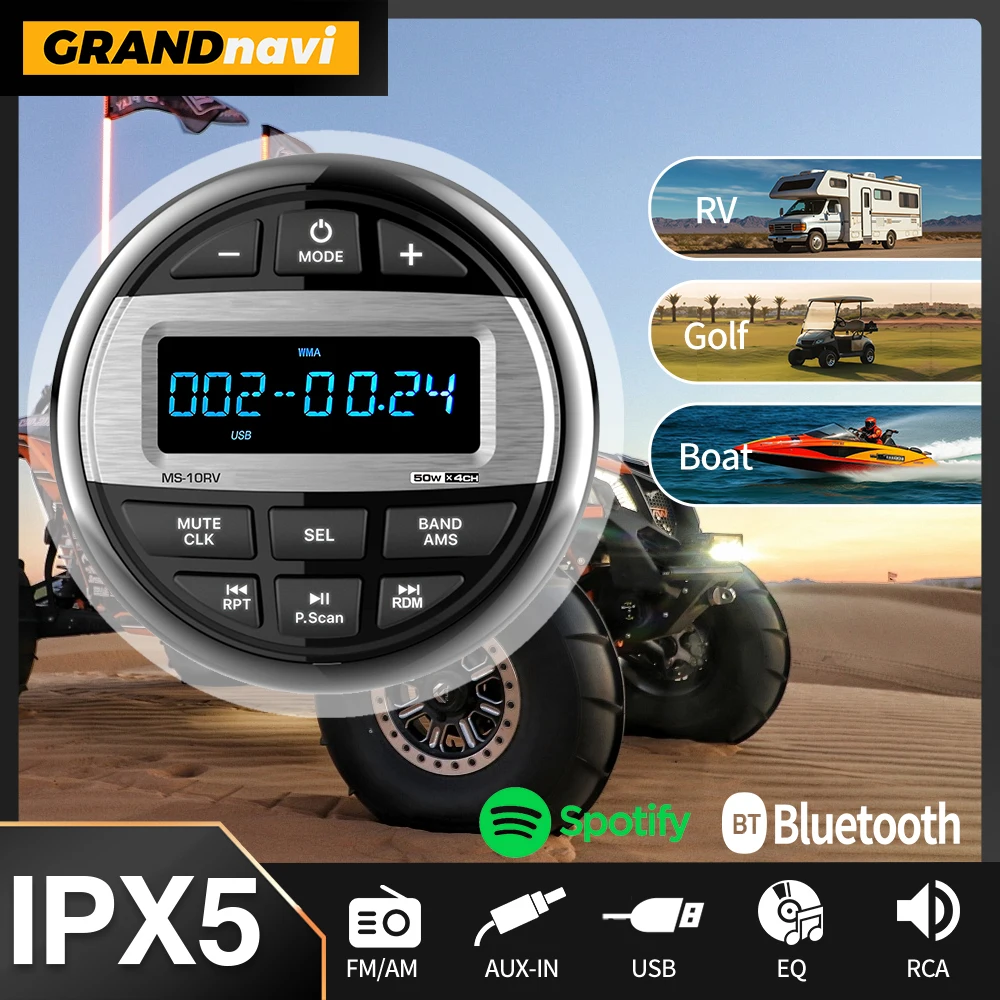 GRANDnavi Marine Stereo Boot Radio Für Yacht Gauge ATV UTV Warenkorb Motorrad Wasserdichte Bluetooth FM AM Digital Media Audio Player Image