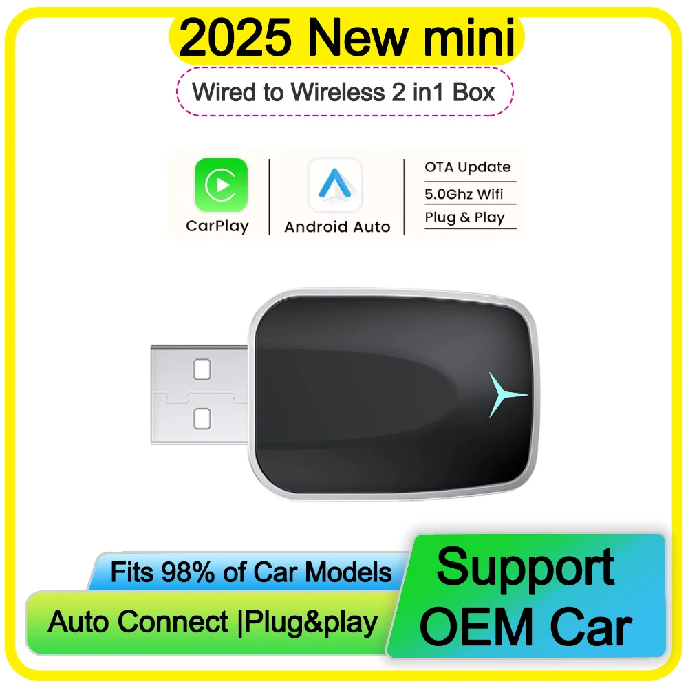 NEUE Drahtlose Carplay Adapter Android Auto 2in1 Smart Mini Box WIFI BT Auto Connect Für Toyota FORD Volvo Benz MG Kia MAZDA Image