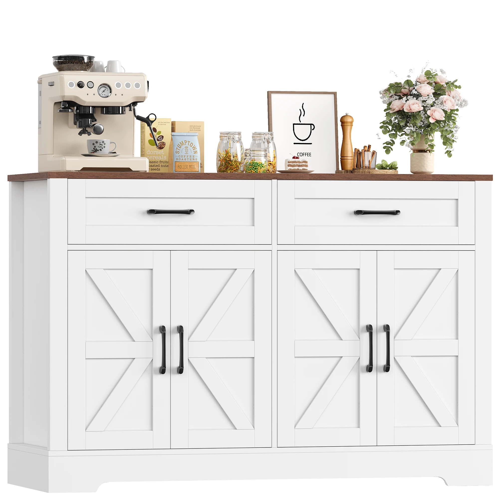 Sideboard Küchenbuffet mit Arbeitsplatten, küchenschrank 2 Schubladen und 4 Türen für Küche,Wohnzimmer, Flur und Esszimmer