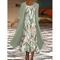 Set da abito da donna Abito maxi Abito estivo Vacanza Casual Ombre Stampa floreale Manica 3/4 Collo rotondo Invitata a un matrimonio Compleanno Verde Grigio Estate Primavera Vestibilità regolare