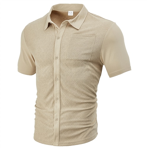Per uomo Camicia Camicia Estiva Camicia casual Camicia da Spiaggia Camicia con Bottoni Nero Bianco Borgogna Blu marino Kaki Manica Corta Semplice Colletto a Camicia Vacanza Camicia hawaiana Tasca