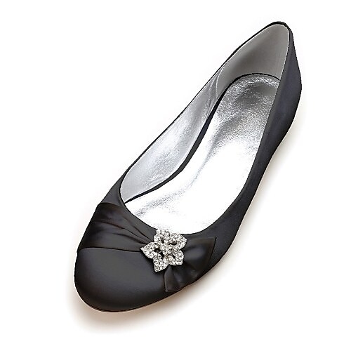 Per donna Scarpe da Sposa Glitter Cristallo Paillettes Gioiellato Scarpe da Sposa Strass Fiore di Raso Laccio di Nastro Tacco basso Punta Tonda Ballerina Raso Nero Bianco Avorio