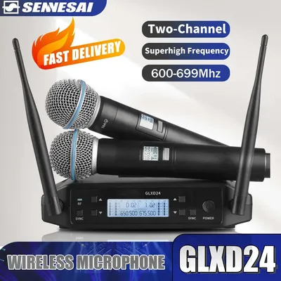 GLXD24 B58 Professional Dual Wireless Microphone 600-699MHz System Stage Performances UHF Dynamic 2