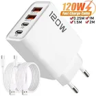 Caricatore USB tipo C a 4 porte da 120 W Cavo dati di ricarica rapida Adattatore per caricabatterie per telefono USB per caricatore da muro Samsung IPhone Xiaomi Huawei