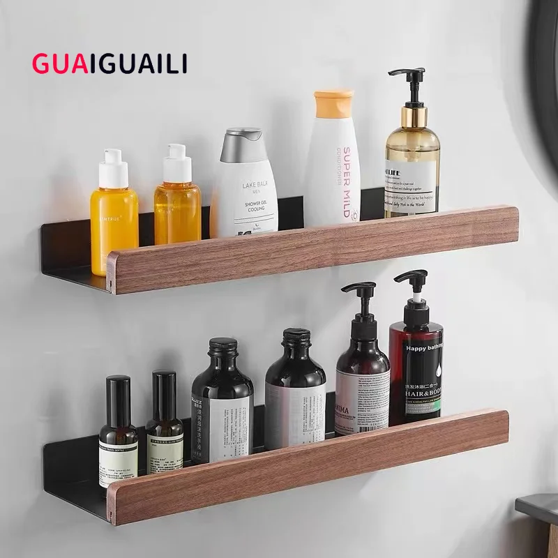 Étagères de salle de bain sans poinçon, support de rangement, étagère en bois, douche murale, étagère de rangement de bain, étagère de douche, organisateur de salle de bain
