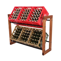 PROREGAL Getränkekistenregal HARZ HxBxT 85x112x35cm 6 Kisten auf 2 Ebenen Massives Kiefernholz Braun geölt Getränkekistenständer Kistenregal Image