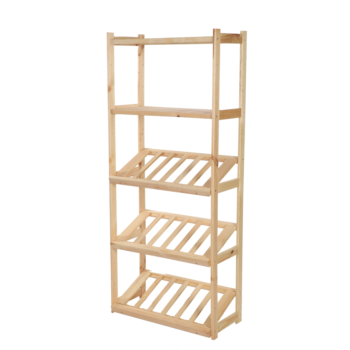 PROREGAL Getränkekistenregal SPREEWALD HxBxT 163x70x33cm 3 Ebenen für Kisten + 2 Ablagen Massives Kiefernholz Natur Getränkekistenständer Image