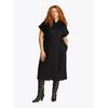 Midikleid TOMMY HILFIGER CURVE "CRV ESS LI BELTED S/S MIDI DRESS", Damen, Gr. 48, N-Gr, schwarz, Web, Obermaterial: 100% Leinen, unifarben, casual, A-Linie knielang, Rundhals, Kurzarm Umschlagsaum, Kleider, in Großen Größen, mit Gürtel, Logostickerei