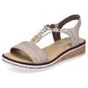 Sandale RIEKER, Damen, Gr. 36, beige (hellbeige), Lederimitat, Flechtoptik, elegant, Schuhe Riemchensandale Sandalette, Sommerschuh, Sandalette, Keilabsatz, in geflochtenem Look, Topseller